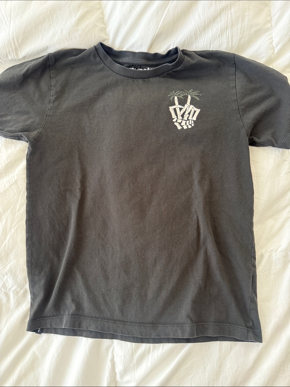 Munster Black Tee with White Palm Skeleton Graphic